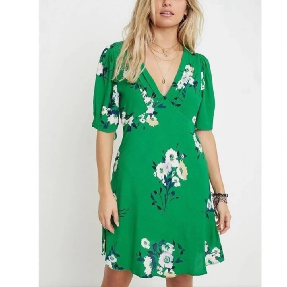 Free People Neon Garden Green Boho Cottagecore Mini Dress - Picture 1 of 7